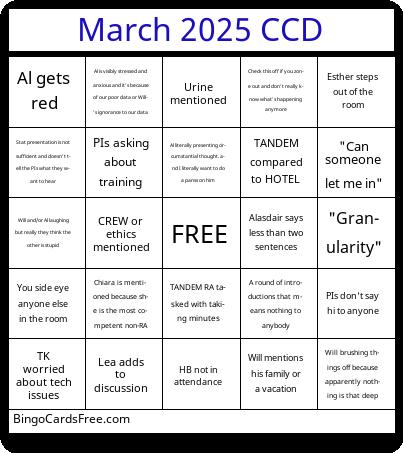 March 2025 CCD Bingo