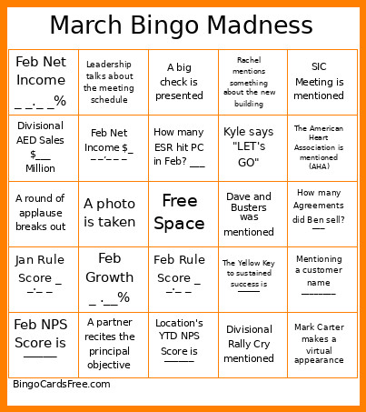 March Madness Bingo Card