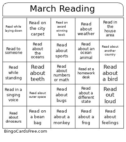 Bingo Cards Free Pdf Printable Game, Title: March Reading
