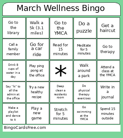 March Wellness Bingo Card