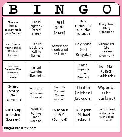Marching Band Bingo Card