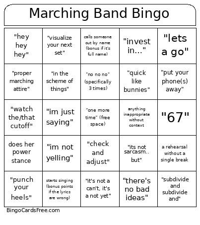 Marching Band Bingo Card