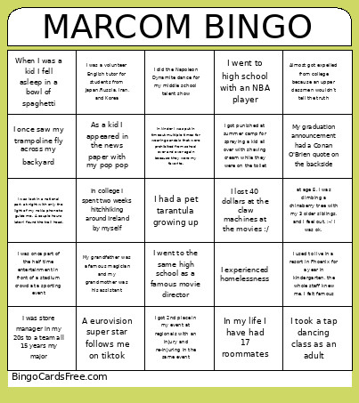 Marcom Bingo Card