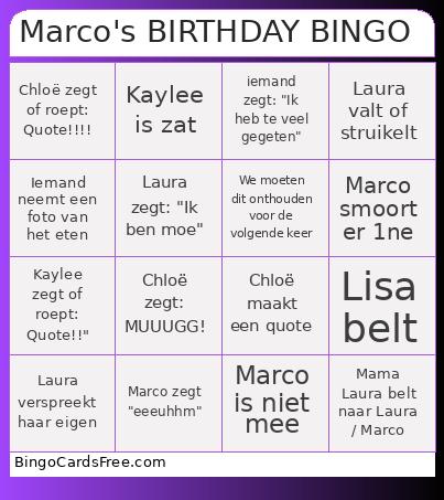 Marco's BIRTHDAY BINGO 