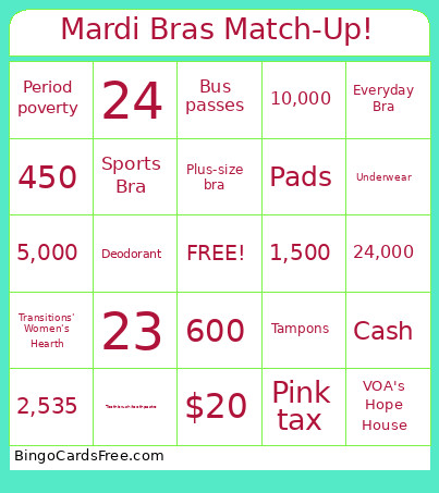 Mardi Bras Match-Up! Bingo Card
