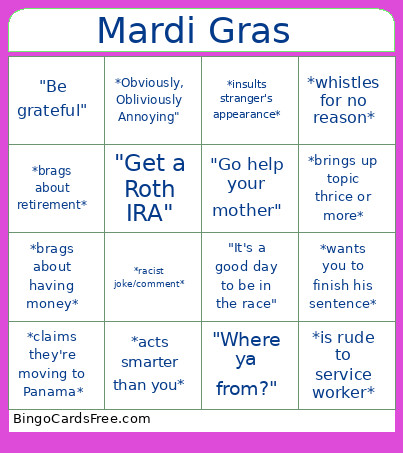 Mardi Gras Bingo Card