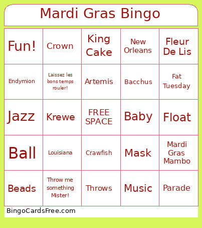 Mardi Gras Bingo Card