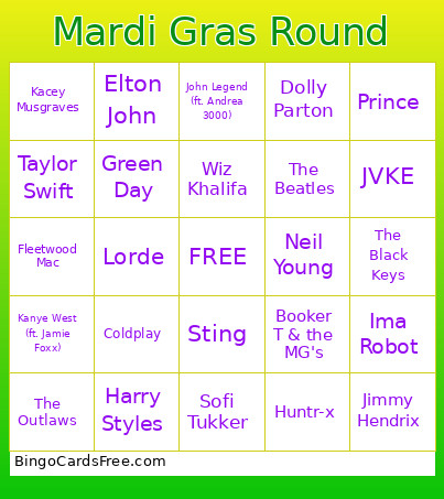 Mardi Gras Round Bingo Card