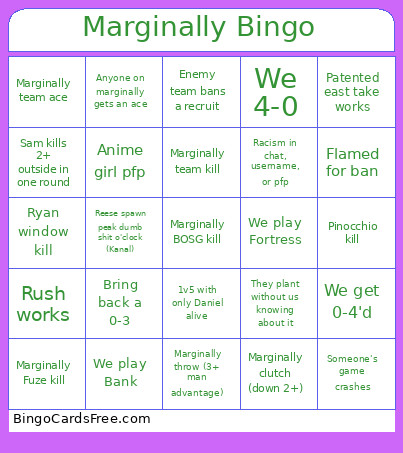 Marginally Rainbow Bingo Card