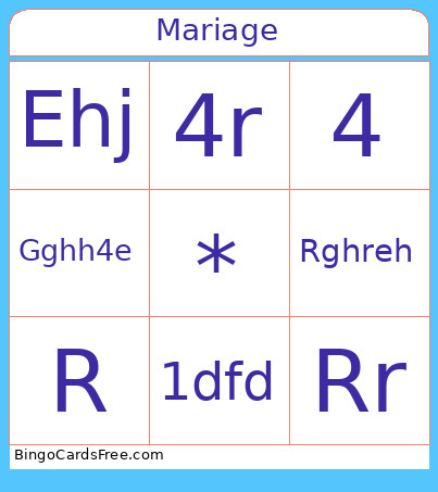 Mariage Bingo Card
