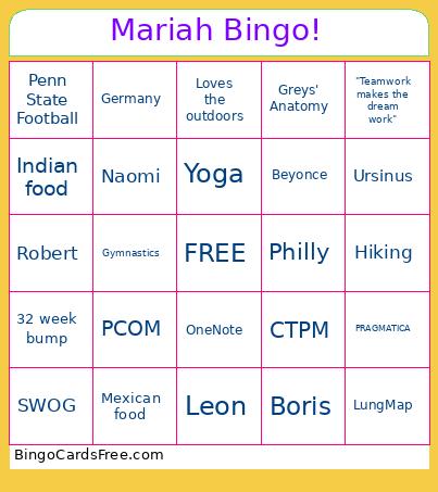 Mariah ! Bingo Card
