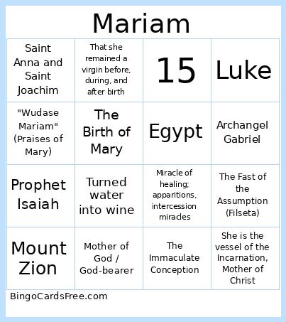 Mariam bingo cards