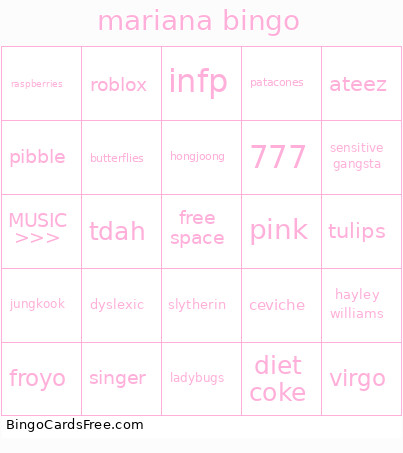 Mariana Bingo Card