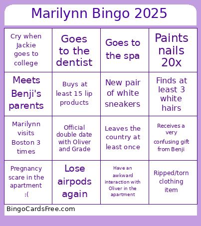 Marilynn 2025 Bingo Card