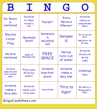 Marine Ball Bingo Card
