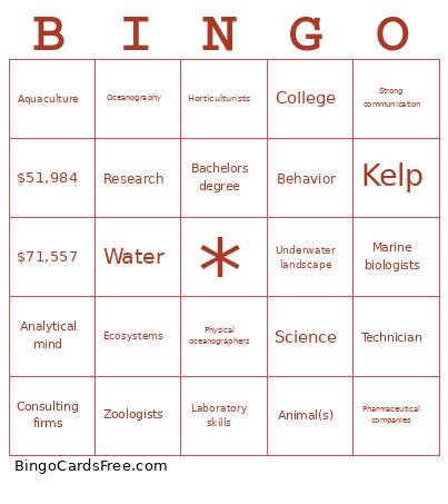 Marine Bio Career ! Bingo Card