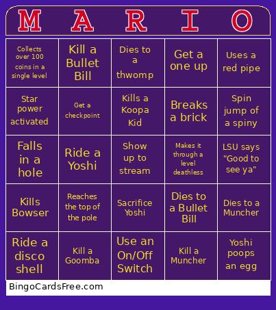 Mario 3/10 Bingo Cards Free Pdf Printable Game, Title: MARIO