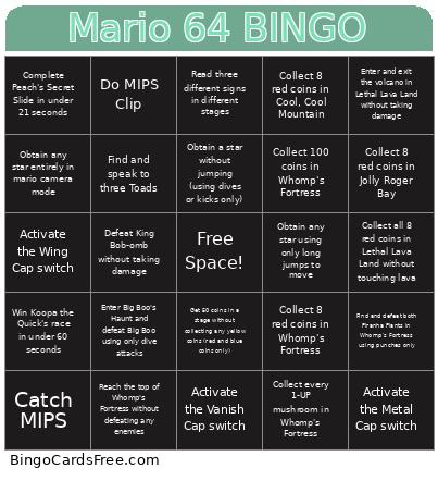 Mario 64 Bingo Card