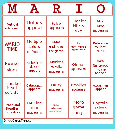 Mario Galaxy Movie Bingo Card 3