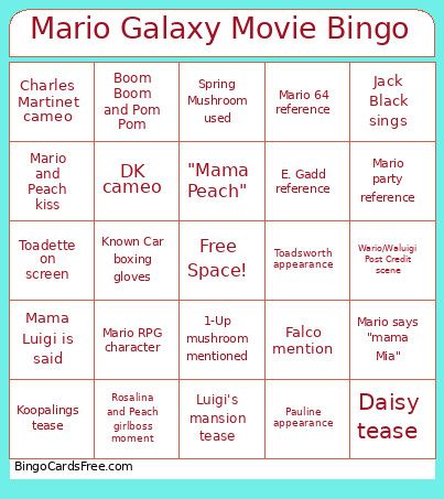 Mario Galaxy Movie Bingo Card