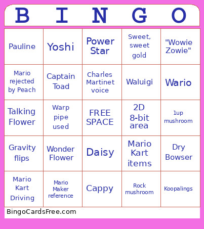 Mario Galaxy Movie Trailer Bingo Card