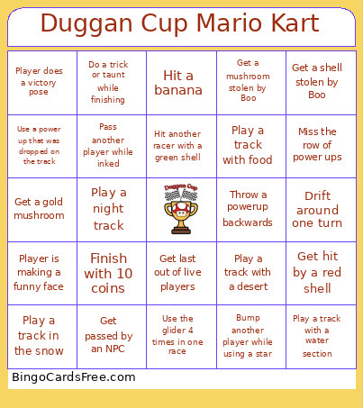 Mario Kart In The Library Bingo Card