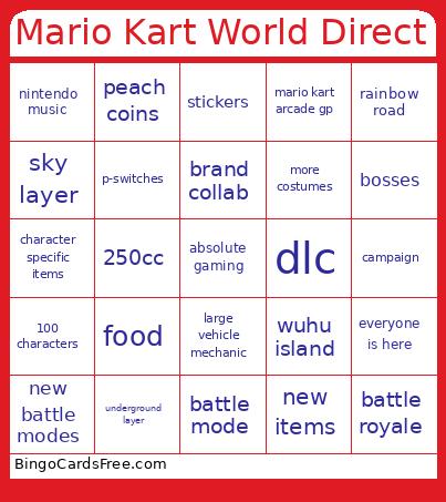 Mario Kart World Direct Bingo Card