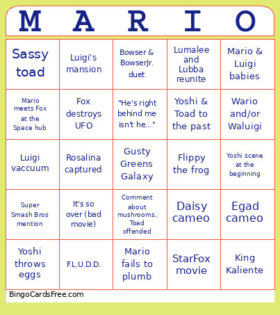 Mario Movie 2 Bingo Card