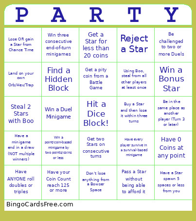 Mario Party Bingo Card