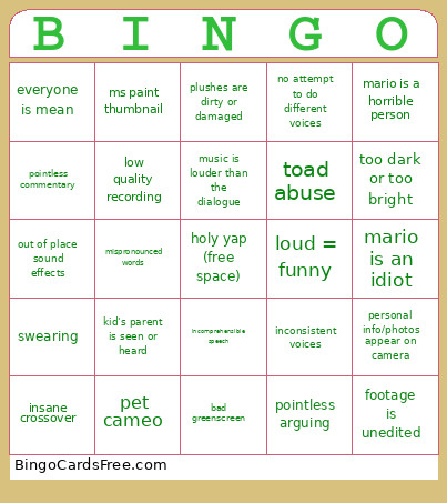 Mario Plush Slop Video Bingo Card 3