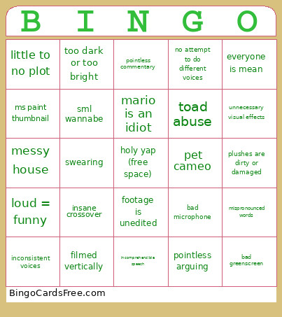 Mario Plush Slop Video Bingo Card 2