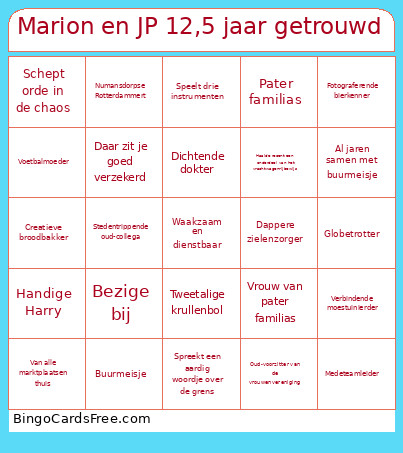 Marion En JP 12,5 Jaar Getrouwd Bingo Card