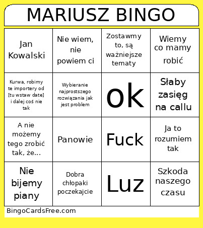 Mariusz- Bingo Card