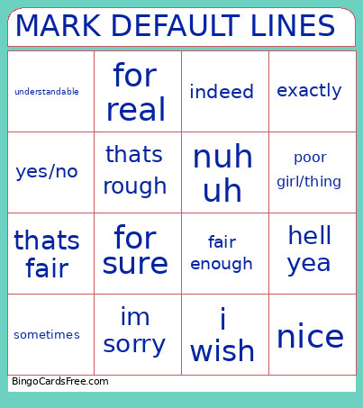 Mark Dialogue Options Bingo Card