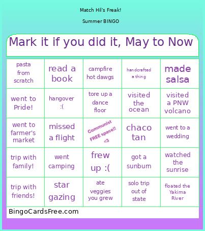 Mark it if you did it, May to Now Bingo