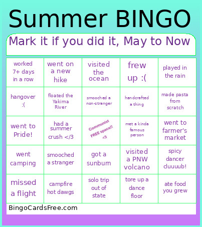 Mark It If You Did It, May To Now Bingo Card
