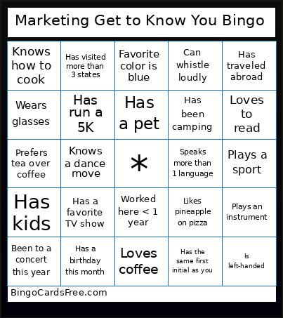 Marketing Get To Know You Bingo Card