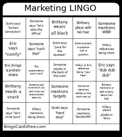Marketing LINGO Bingo Card