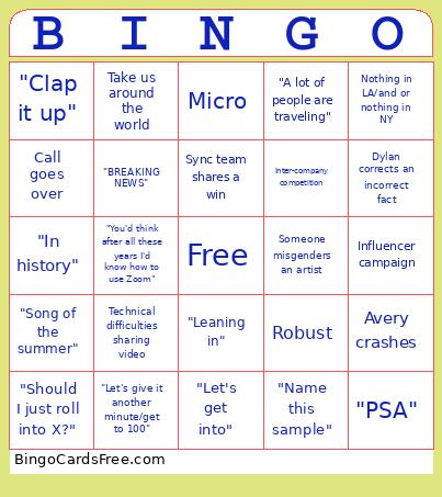 Marketing Meeting Bingo Card