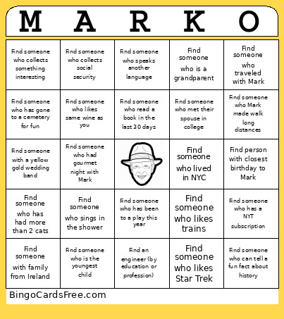 Mark's Bday Bingo Card