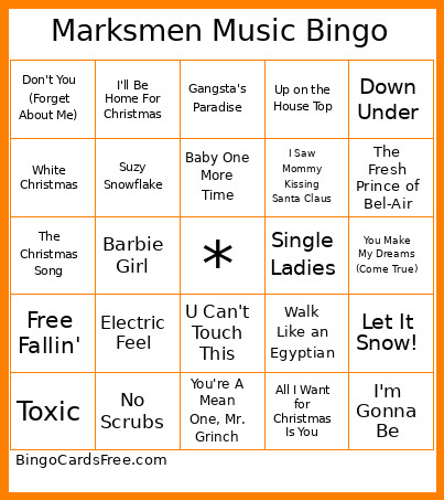 Marksmen Music Bingo Card