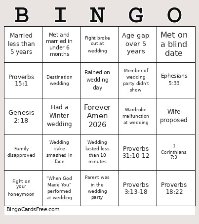 Marriage With Scripture Bingo Card