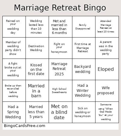 Marriage Retreat Bingo