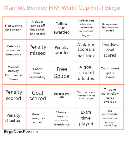 Marriott Bonvoy FIFA World Cup Final Bingo Card