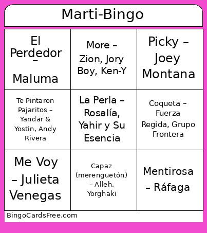 Marti- Bingo Card