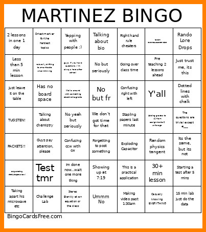 Martinez Bingo Card