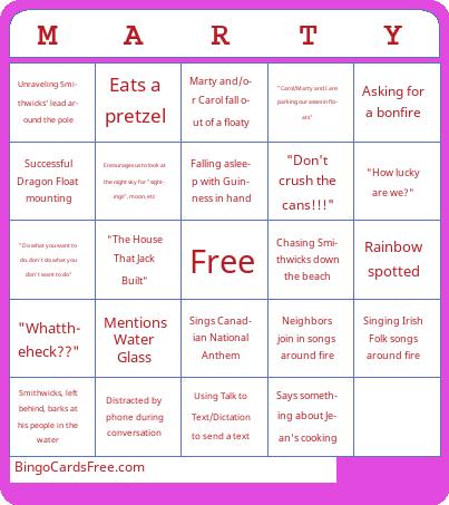 MARTY Bingo Cards Free Pdf Printable Game, Title: MARTY