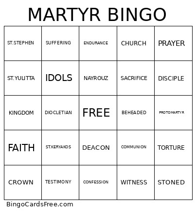 MARTYR Bingo Card