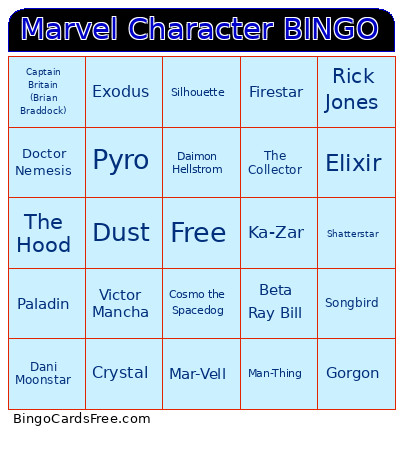 Marvel - C-list Characters Bingo Card