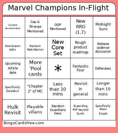 Marvel Champions In-Flight Bingo Card